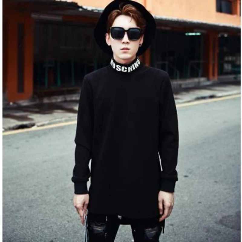 Korean men's trend exquisite Hanfeng ins2020 spring new Slim mid-length collar black