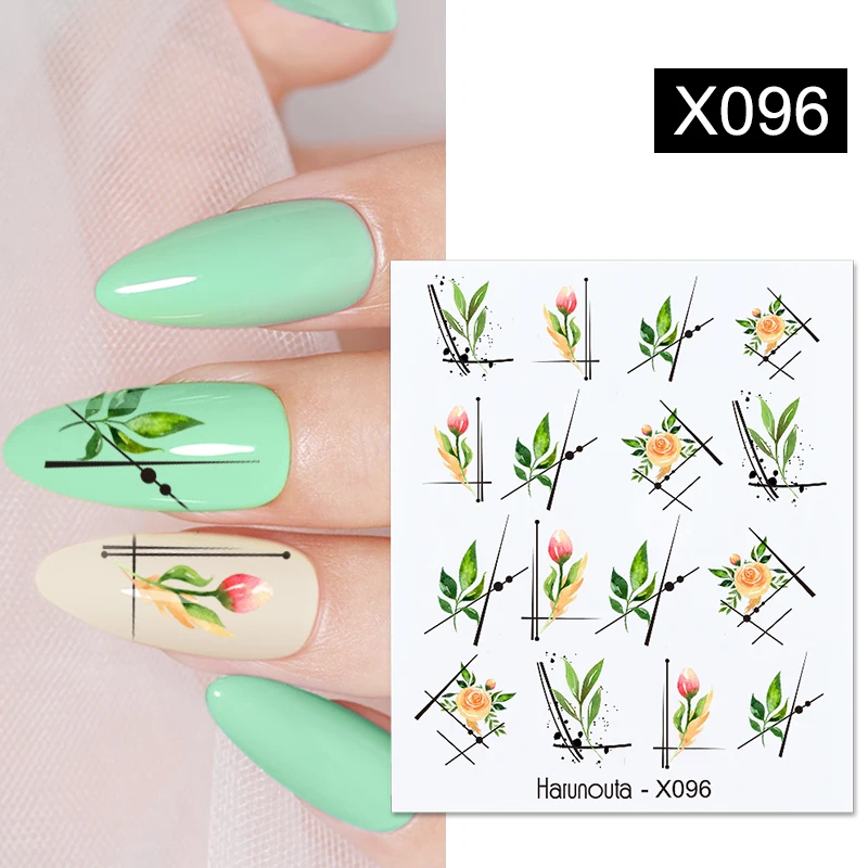 Harunouta Spring Simple Green Theme Water Nail Sticker Flower Leaf Tree Summer DIY Slider For Manicuring Nail Art Decoration Tip