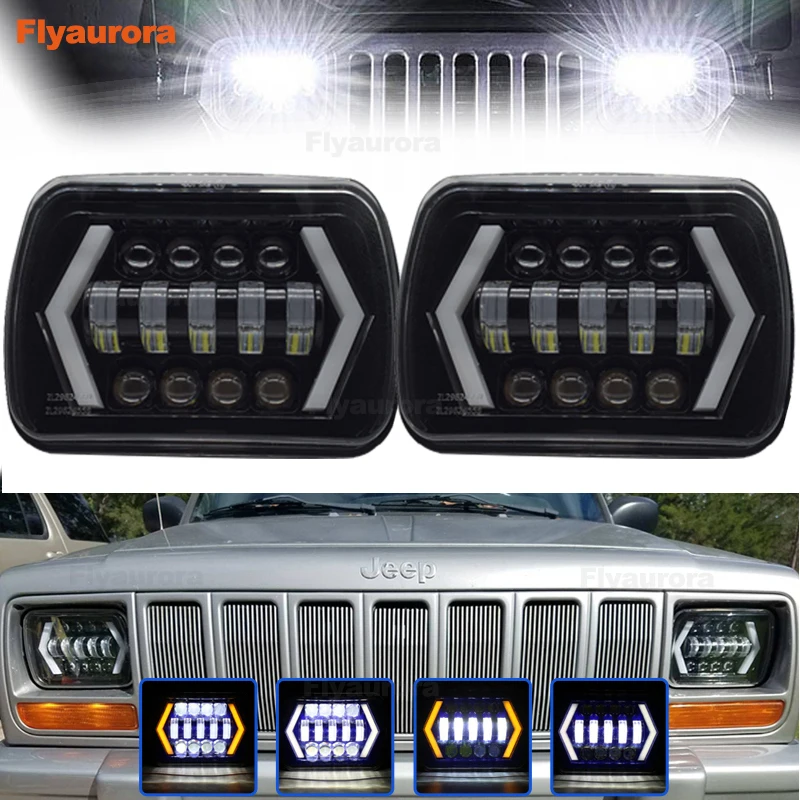 

Square 4x6 LED sealed beam truck headlights replacement front lamp with DRL Center strip for GMC FREIGHTLINER FLD120 112 FLD