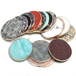 Natural Stone Agates Pendant Disc Shape Quartz Crystal Charms Pendants For DIY Jewelry Making Necklace Accessories Size 50x55mm