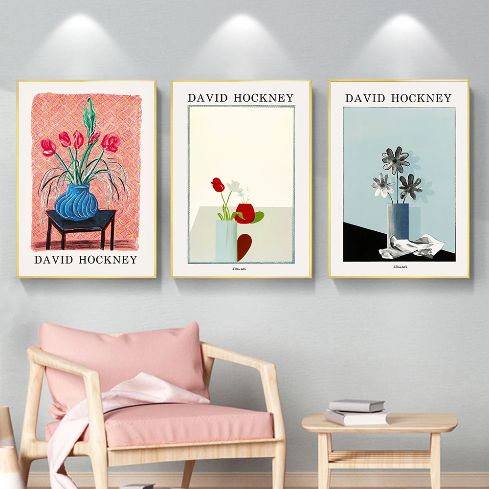 David Hockney Modern Oil Painting Colorful Canvas Painting Abstract Flower Poster Wall Art Print Modern Living Room Decoration