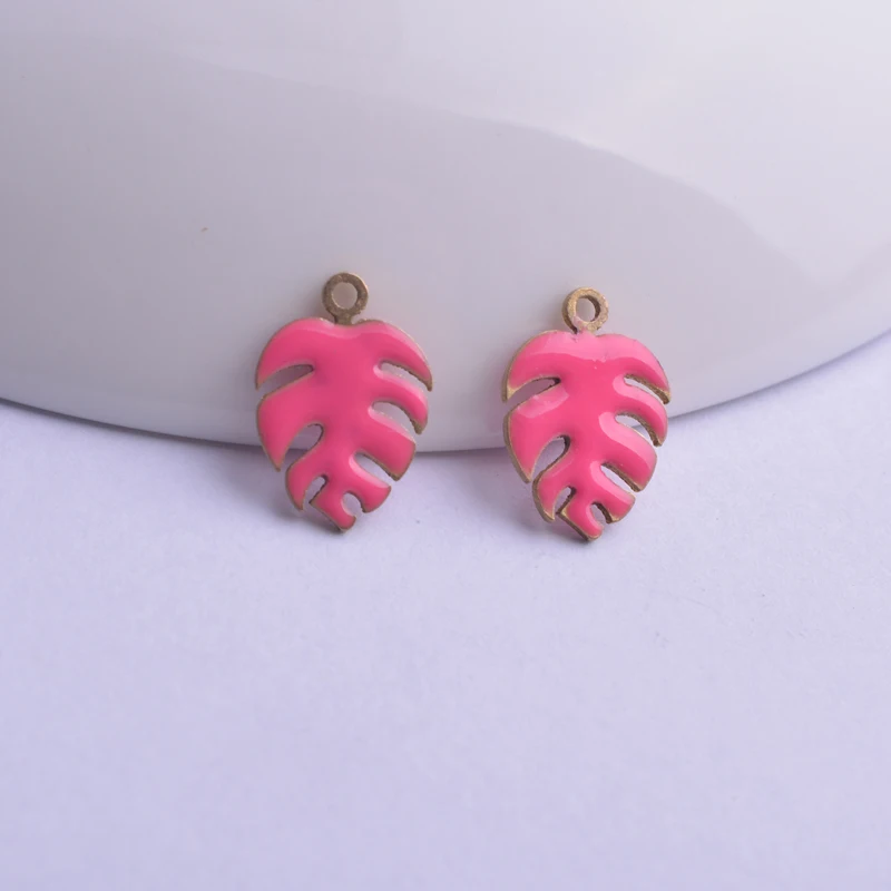 30 Stück 9*13mm beidseitig emaillierte Monstera-Anhänger aus Kupfer, Pflanzenblatt-Anhänger für DIY-Schmuckherstellung – Detail 6