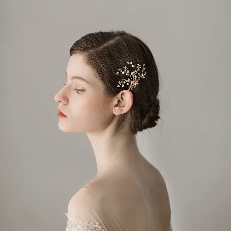 Pinces à cheveux de mariée en alliage de laiton doré O382, clips à cheveux de mariée en perles d'eau douce, accessoires pour cheveux, pièce de tête de mariée