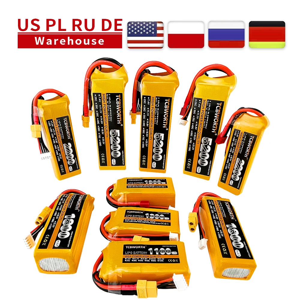 Nuova batteria Lipo 4S 14.8v 1500 1800 3300 3500 4000 5000 5200 6000mah RC Lipo Dean per Quadcopter elicottero aereo RC