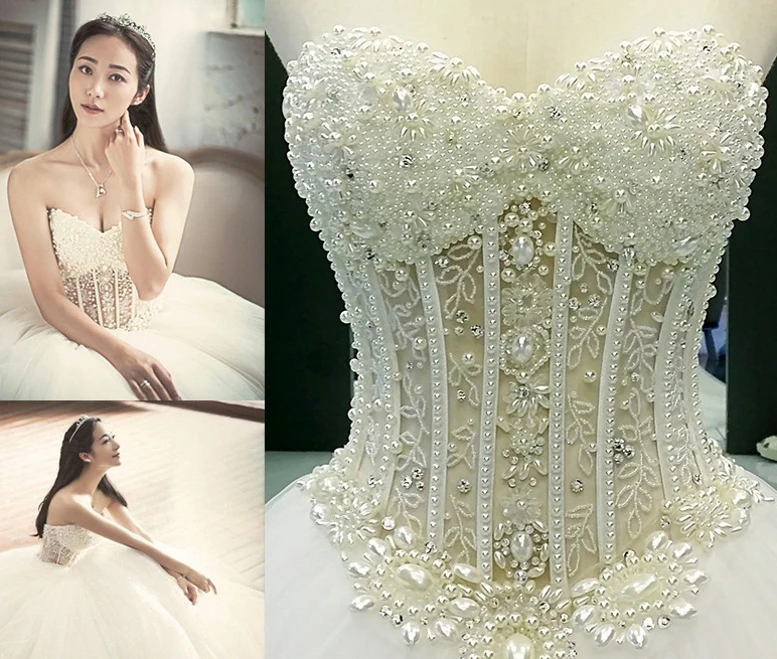 

Sweetheart Pearls Crystal Wedding Dresses New Bridal Gowns Vestido De Noiva Sereia Branco 2025 Abiti Da Sposa Illusion Back