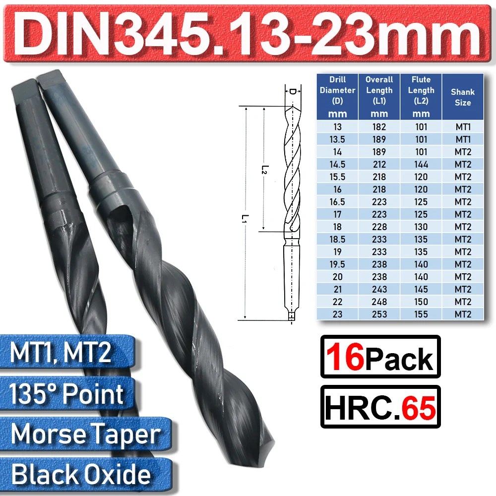 Jeu de forets hélicoïdaux à tige conique Morse, 13-23mm, foret hélicoïdal durci à l\'oxyde noir pour bois, coupe-trou en métal, outil électrique D30