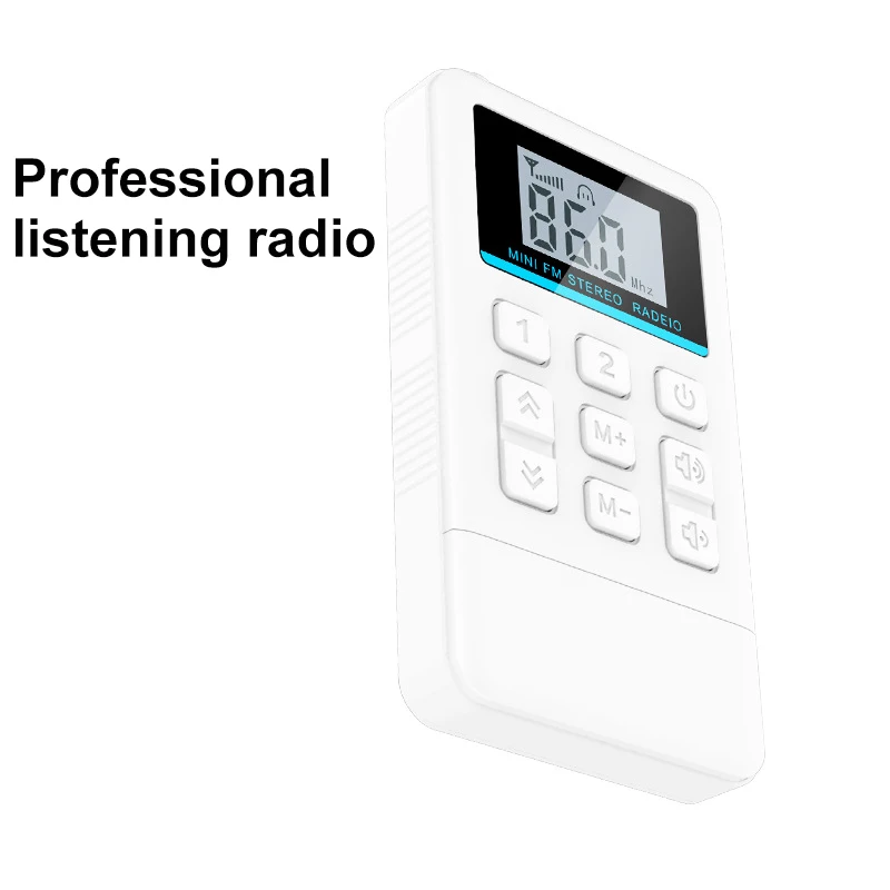 Receptor portátil de rádio estéreo FM mini com display LED, suporta desligar a memória, Professional Inglês Hearing Learning, 50-108MHz