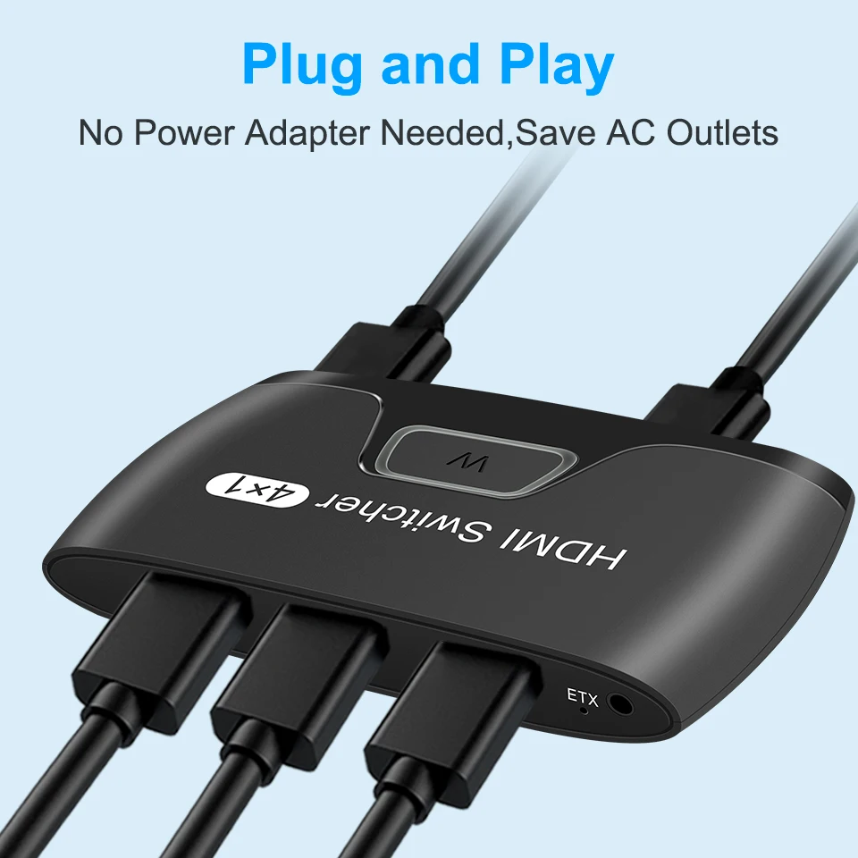 

HDMI-compatible 4X1 HDR 4K 30Hz HDMI-compatible Switcher 4 in 1 out with remote Cable for PS5 PS4 pro Apple TV