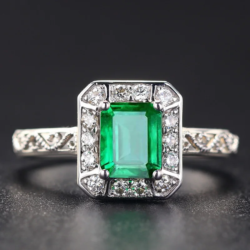 Cellacity Classic  Silver Rings With Rectangle Shape Emeral Zircon Gemstone Jewelry Open Size For Women Party Gift Wholesale
