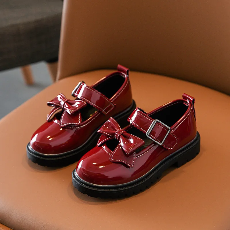 Fashion Bow Children Dresses Ballet Flats Leather Princess School Shoes For Kids Spring Little Girls 3 4 5 6 7 8 9 10 11 12 Year