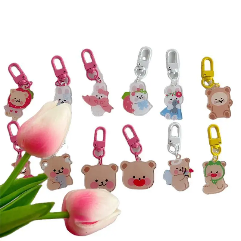 INS Rabbit Love Bear Keychains Metal Earphone Case Pendant Girls Student Backpack Trinkets Cartoon Fashion Animal Jewelry