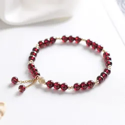 14k Gold Plated Natural Garnet Crystal Stone Beaded Strand Thin Bracelets for Women Girls Fine Jewelry Official-website YBR316