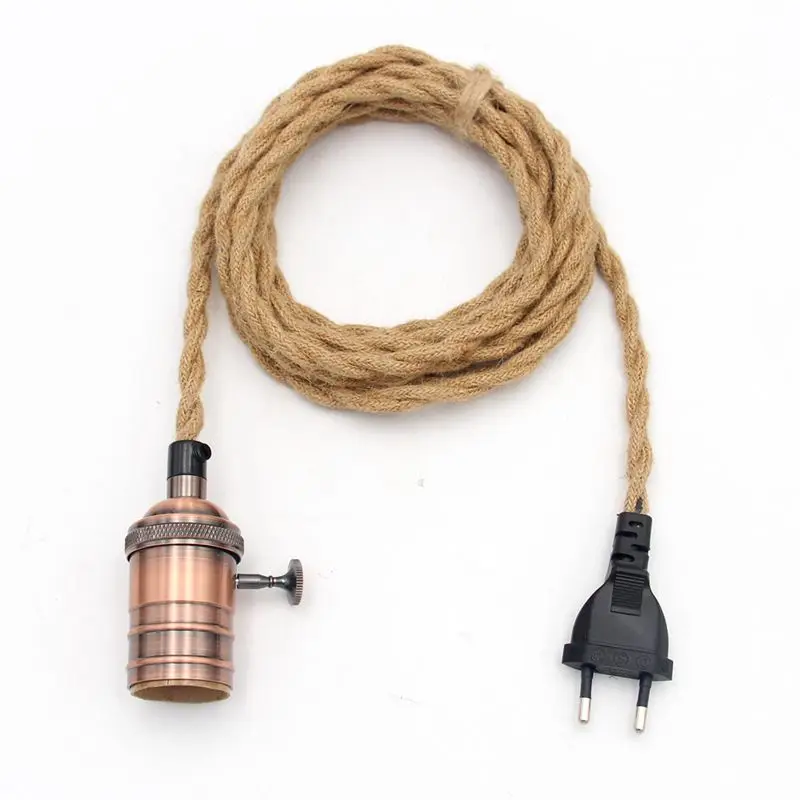 

2m 3m AC Power Cords Hemp Jute Rope Cable With EU Plug E26/ E27 Screw Vintage Lamp Bulb Holder For Hanging Lights