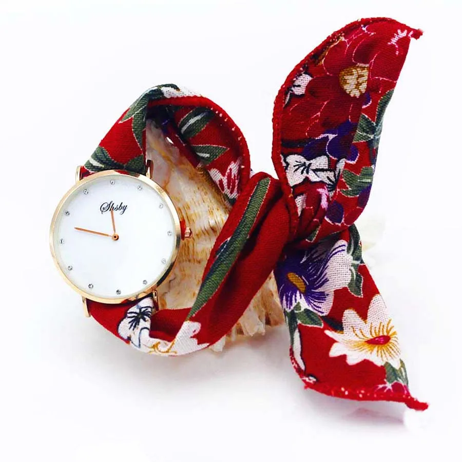 

Shsby Brand New Style Ladies Flower Cloth Wristwatch Women Dress Watch Fashion Girl Casual Quartz Bracelet Watches Fabric Clock