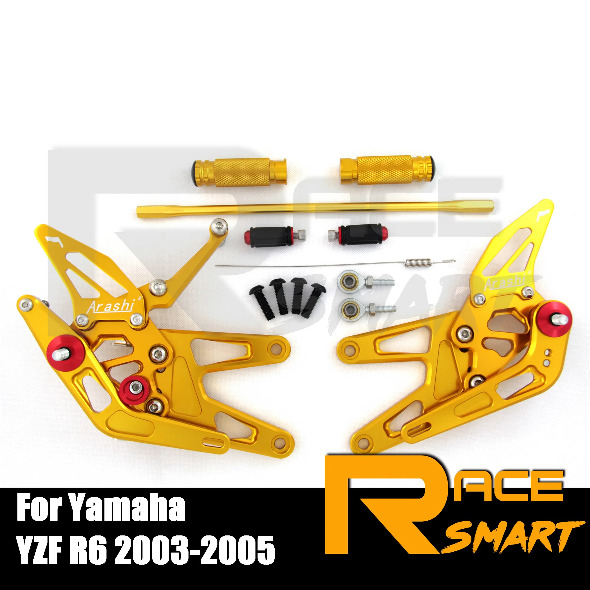 

Motorcycle CNC Aluminum Adjustable Rear Sets Rearset Footrest Foot Pegs Pedal For YAMAHA YZFR6 2003-2005 YZF-R6 YZFR6 2004 Gold