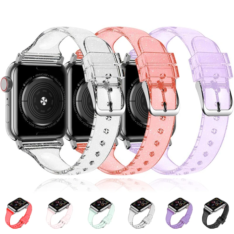 Silicone strap for Apple watch band 45mm 41mm 44mm 40mm 38mm 42mm slim glitter watchband wristband for iwatch 7 SE 6 5 4 3 2 1