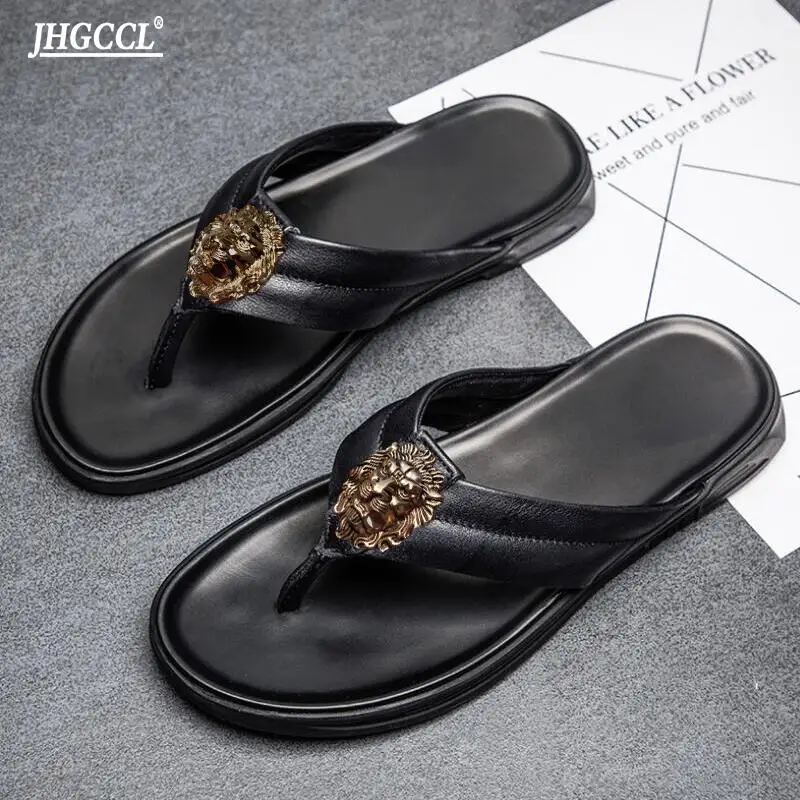 New style flip-flops for men leather flip-flops for men beach shoes for women Plus size 46 47 48 sandals for women T2