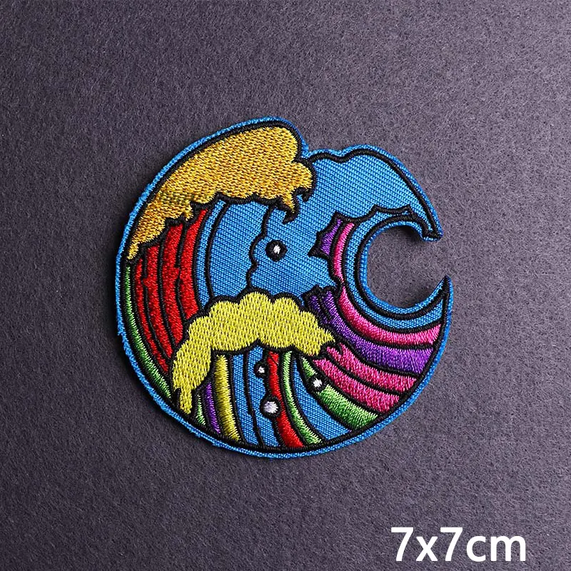 Cartoon Waves Applique Patch Embroidered Patches For Clothing Stickers Heart Van Gogh Iron On Patches On Clothes Sewing Badges