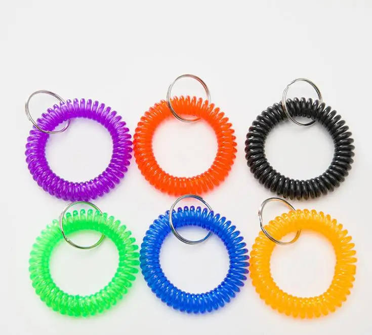 Colorful Spring Spiral Wrist Coil Flexible Spiral Coil Wristband Wrist Band Key Ring Chain Key Tag for Gym Pool SN313