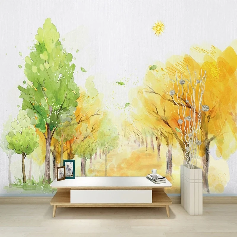 Custom 3D Wall Cloth Modern hand-painted woods Photo Murals Wallpaper Living Room Bedroom Background Wall Poster Papel De Parede