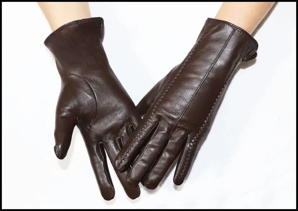 Leather gloves women's sheepskin flannel lining winter warmth high-grade black touch screen color leather gloves driving new