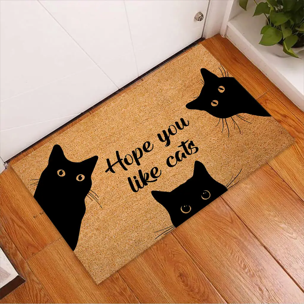 Hope You Like Cat Black Cat Coir Pattern Print Doormat 3D Printed Non Slip Door Floor Mats Decor Porch Doormat