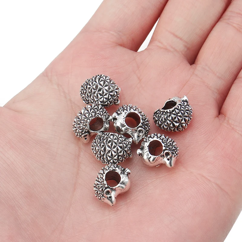 SAUVOO 10pcs/lot Alloy Beads Hedgehog Bead Charm Big Hole Beads Fit Bracelet Bangle Necklace Women DIY Jewelry