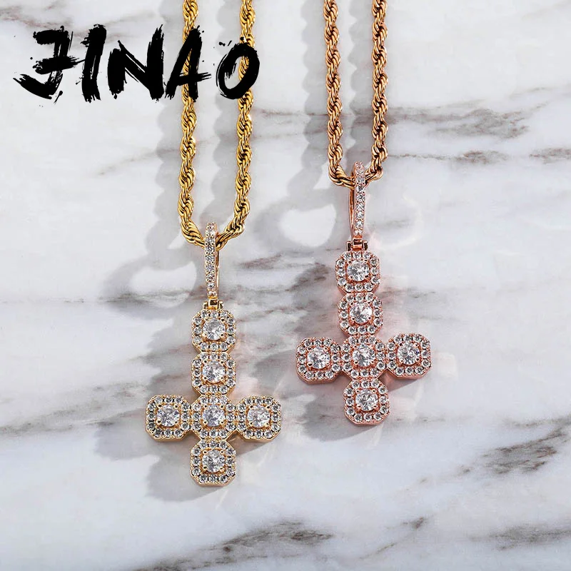 JINAO New Hip Hop Cross Pendant High Quality Iced Out Cubic Zirconia Necklace Hip Hop Fashion Charm Jewelry Gift For Men