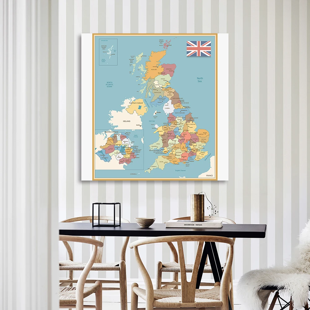 150*150cm, el Reino Unido mapa político de pared Vintage cartel de arte de la pintura de la lona aula decoración para el hogar de la escuela suministros