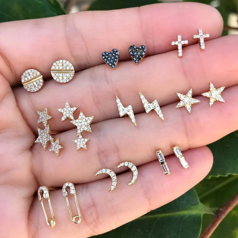 New Crystal Geometric Stud Earrings For Women Stone owl Snake Moon shell Vintage Earring Girls Boho Jewelry Gift