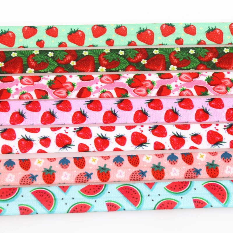 DHK 5/8'' 5yards Watermelon Strawberry printed Fold Elastic FOE stretch ribbon hairbow headwear headband DIY OEM 15mm E2002