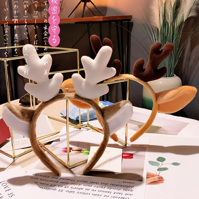 New Year Women Reindeer Antler Hair Hoop Christmas Cute Kids Cartoon Deer Ears Headband Headwear For Children Festival Hair Deco