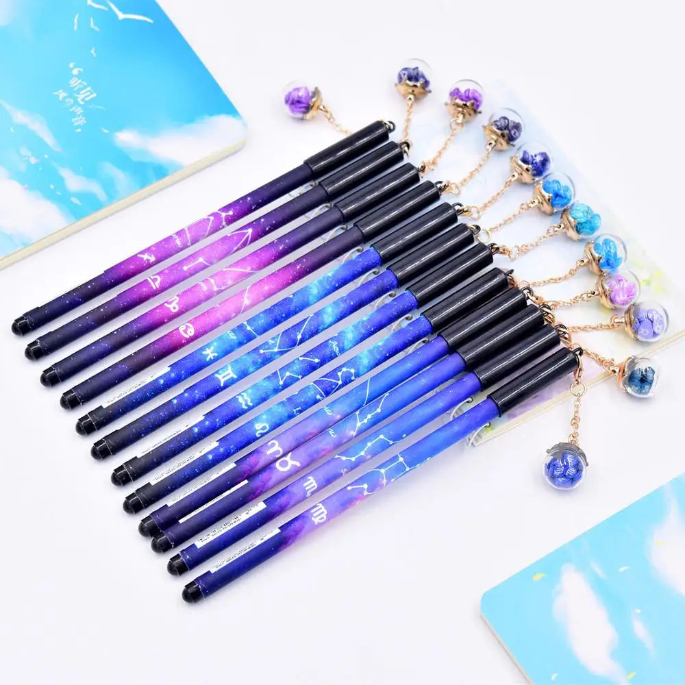 

36 pcs/lot Constellation Starry sky Pendant Gel Pen Cute 0.5 mm black ink Signature Pen School writing Supplies Promotional Gift