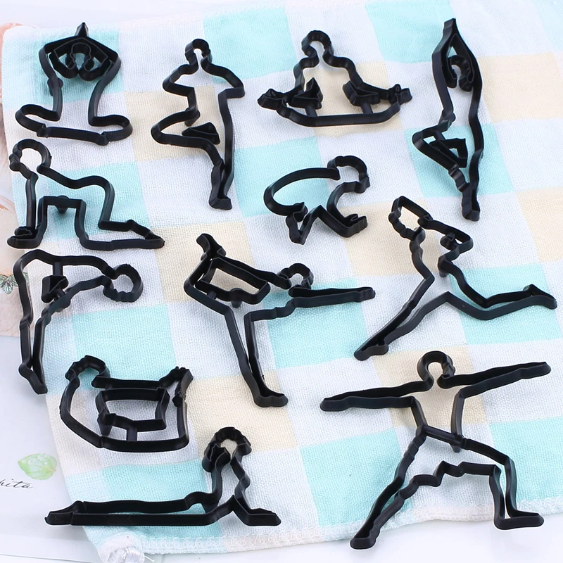 Happy Yoga Cookie Cutter Plastic Biscuit Knife Baking Fruit Cake Kitchen Tools Mold Embossing Printing