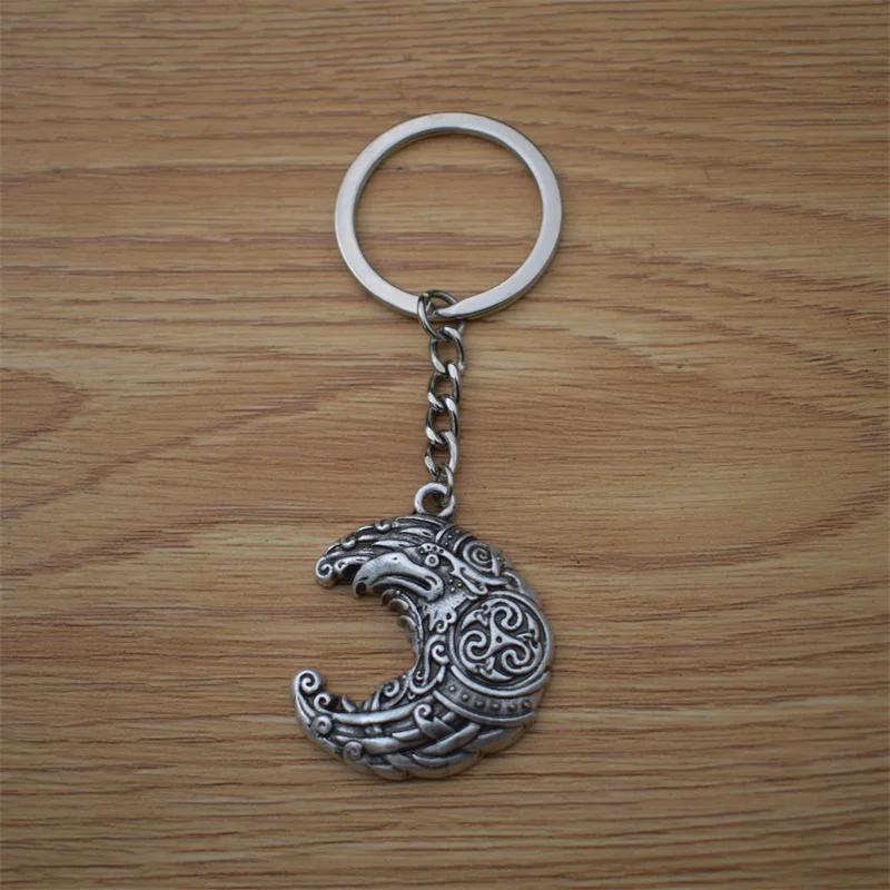 12pcs Crescent Moon Raven Keychain Odin's Crow Pendant Car Key Chain