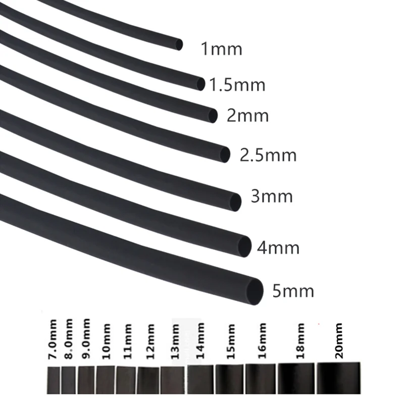 2:1 Black 1 2 3 5 6 8 10mm Diameter Heat Shrink Heatshrink Tubing Tube Sleeving Wrap Wire Sell DIY Connector Repair