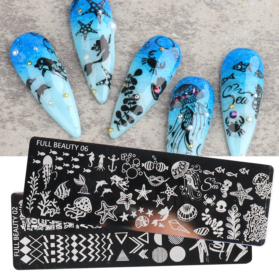 1pc Nail Art Stamping Plate Summer animal underwater world love Stencil for Nails Transfer Stamp Template Manicure Tool