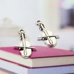 20pcs  Silver Color Cute Musician Violin Charms Making Musical Instrument Pendant Choke Earrings Jewelry 23X13mm A3401