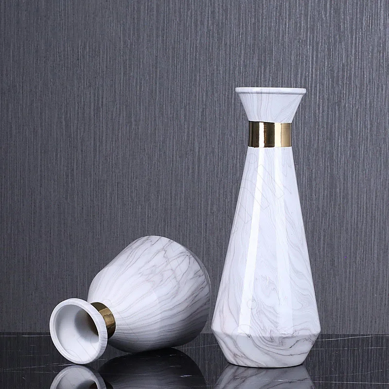 

European Ceramic Vases Modern Stone Pattern Applique Living Room Desktop Flower Vase Hotel Front Desk Dried Flowers Organizer