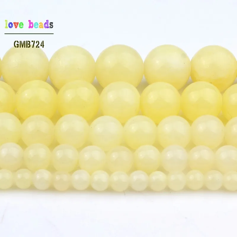 Lemon Yellow Jades Beads for Jewellery Making 15 Inch DIY Bracelets for Women 4/6/8/10/12mm