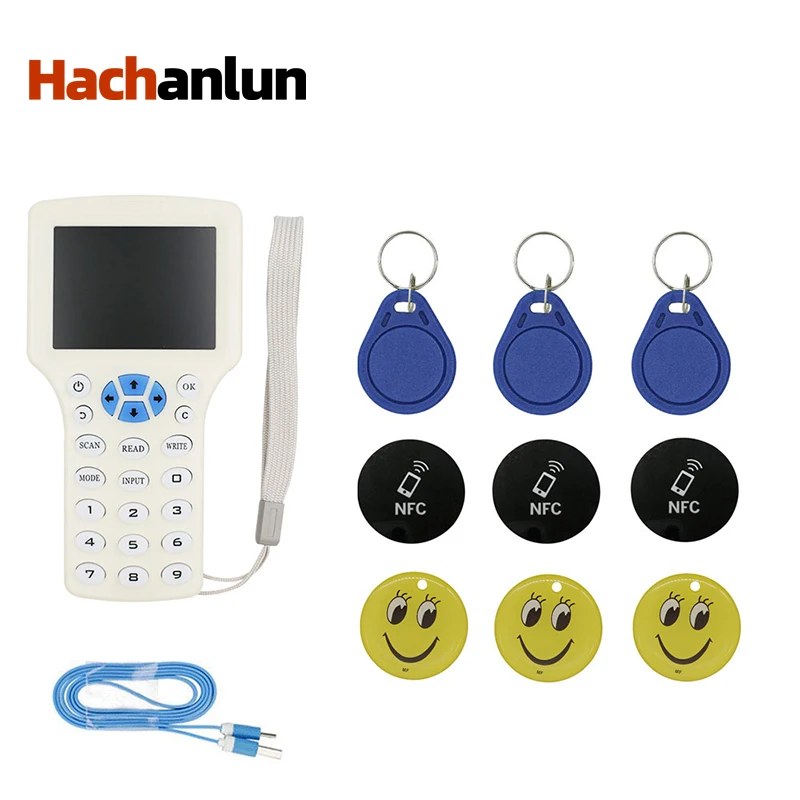 

10 English Frequency RFID Copier Duplicator 125KHz KeyFob NFC Reader Writer 13.56MHz Encrypted Programmer USB UID Copy Card Tag