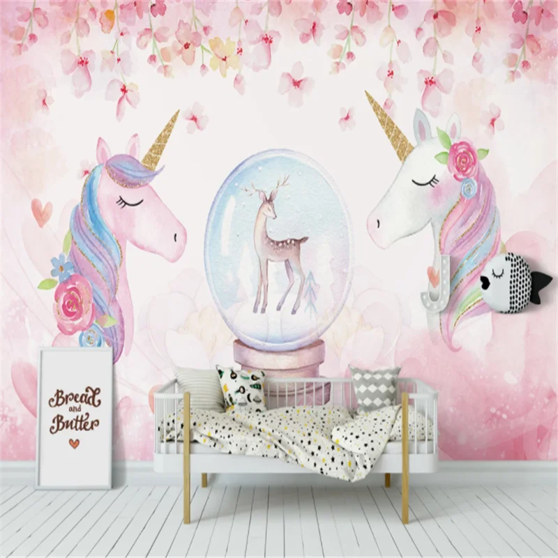 

Custom Mural Wallpaper Watercolor Unicorn Children's Room Background Wall Painting