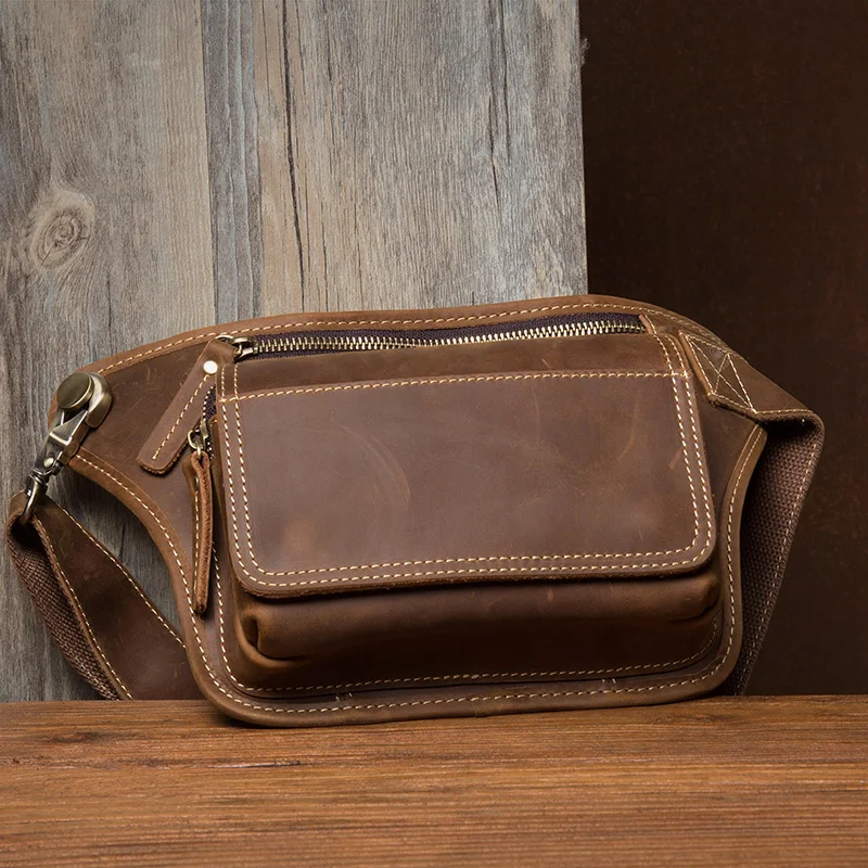 2022 Leather Waist Bag Vintage Fashion Chest Bag Waist Pack Sling Bag Genuine Leather Sling Bag for men male chest bag male bag