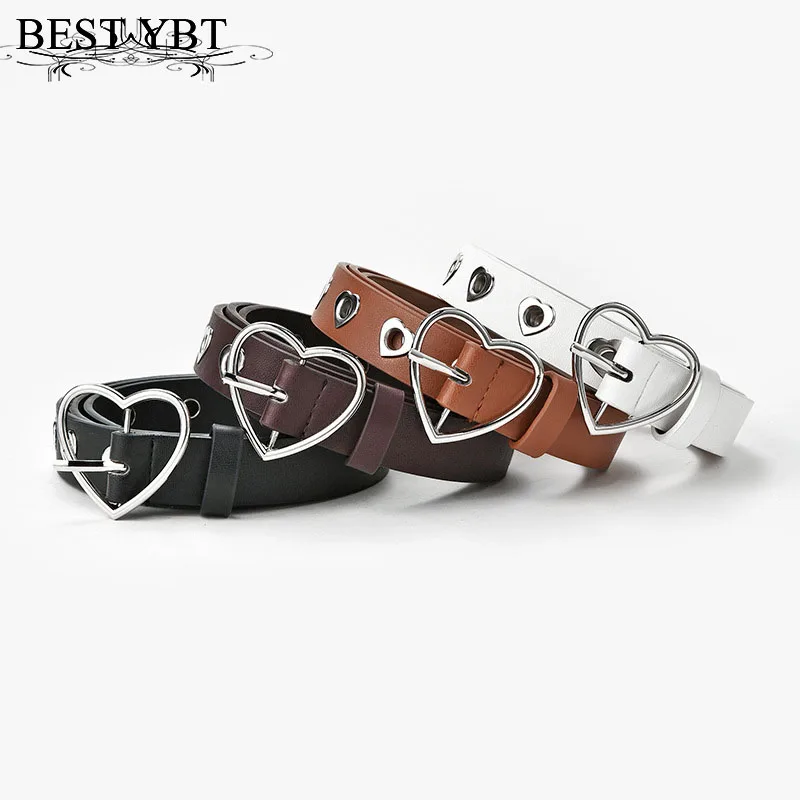 Best YBT Imitation Leather Women\'s Belt Alloy Pin Heart Buckle Belt Creative Decorative Fashion Women\'s Belts For Jeans