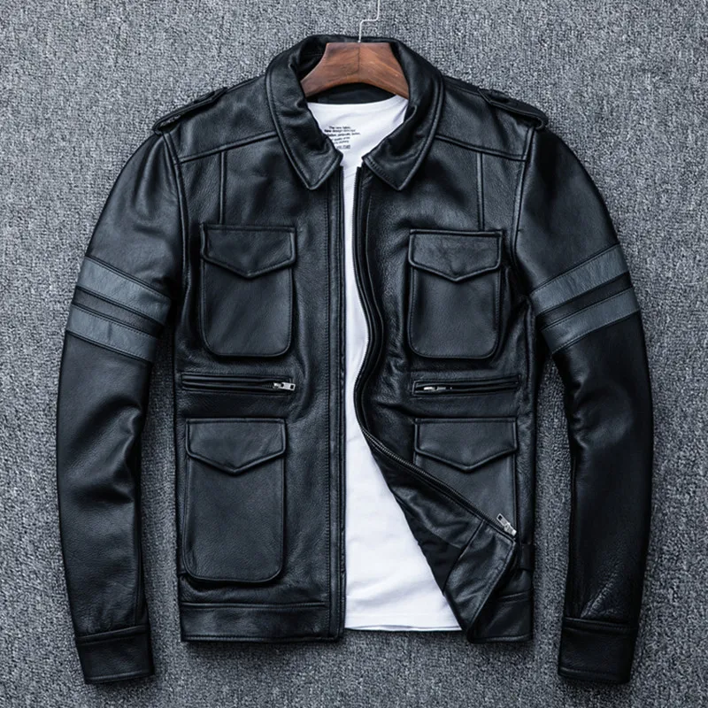 2020 Black Men Genuine Jacket Plus Size XXXL Thick Cowhide Winter Russian Slim Fit Casual Leather Coat FREE SHIPPING