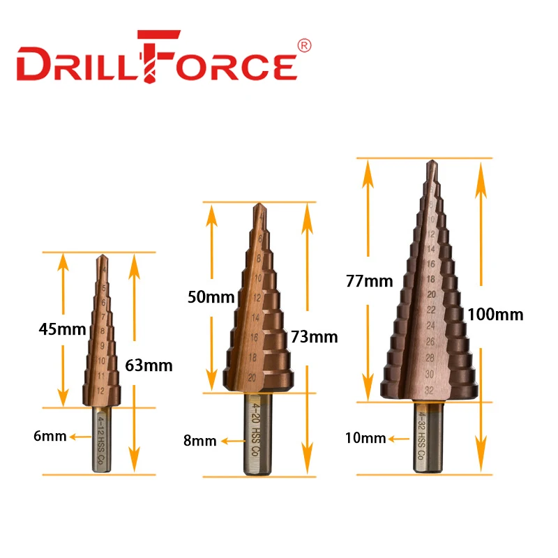 Imagem -05 - Drillforce Cobalto Passo Broca Bits Hssco M35 Espiral em Linha Reta Sulcado Triângulo Hex Rápida Mudança Haste Cortador de Furo de Aço Inoxidável