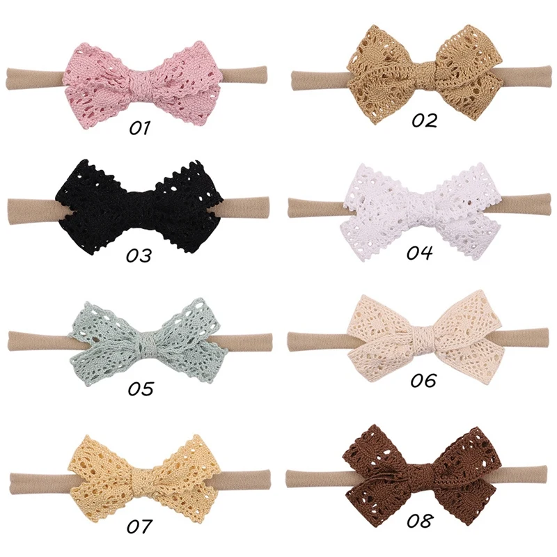 Baby Bows Headband for Girls Hair Accessories Set Newborn Lace Hairbands Infant Elastic Nylon Band Children Headwear Wholesale