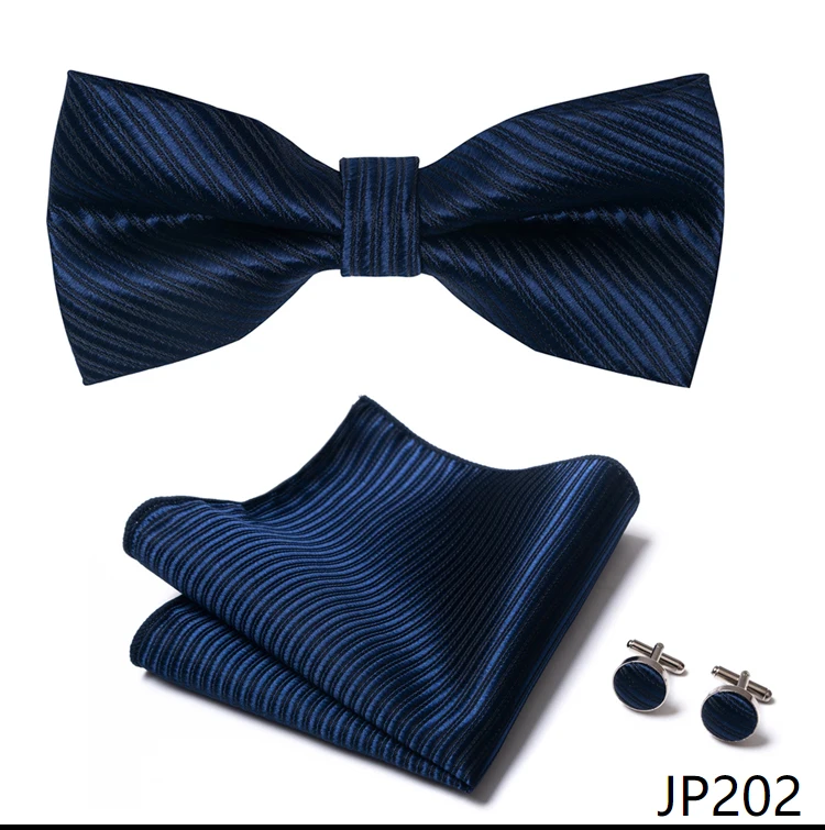 Great Quality Silver Office Butterfly Hanky Cufflink Set Bowtie For Men Geometric Hombre Formal Clothing