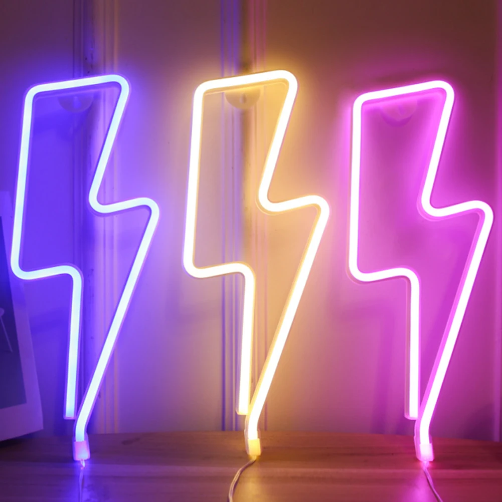 LED Neon Lightning Shaped Sign Flash Neon Light Wall Lamp Decorative USB Hanging Light for Home Room Wedding Party