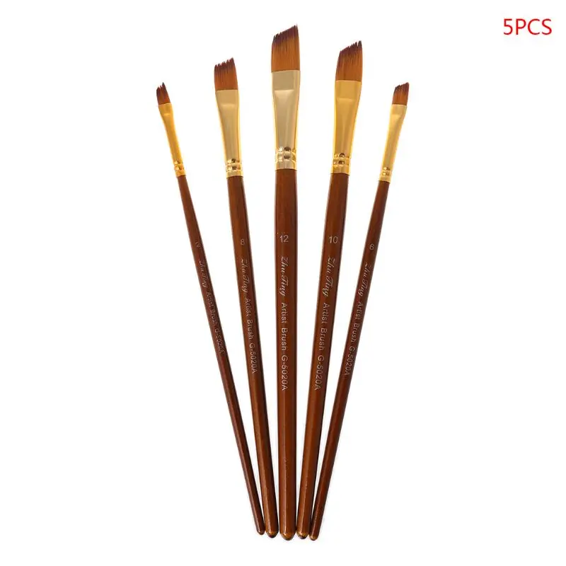 Bộ 5 Bút Lông Tròn/Filbert/Thiên Thần/Phẳng Lông Nylon Màu Nước Bút Lông W91A